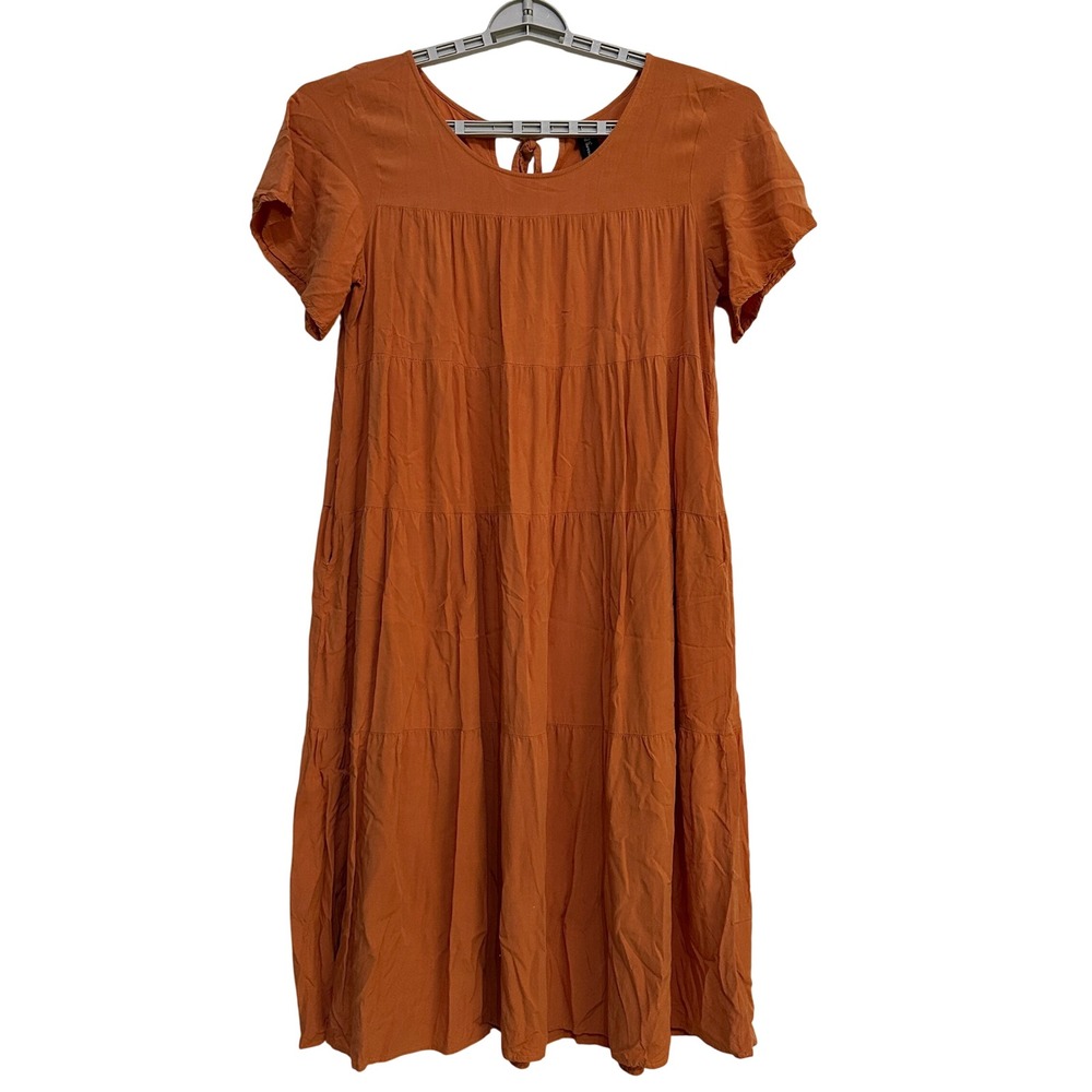Sacred Threads Tiered Midi Dress OS Flowy Pockets Boho Coastal Cottage Lagenlook
